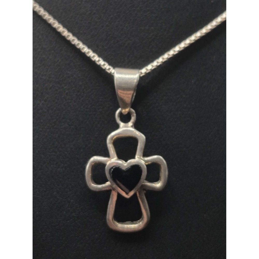 24'' Sterling Silver Black Enamel Cross Pendant Necklace 5 Grams K1